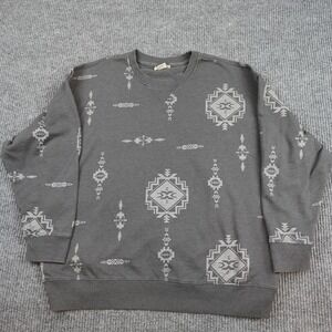 Ariat Sweatshirt Womens Large Gray Aztec Southwestern Fleece Crewneck Pullover
